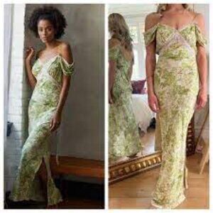 Anthropologie Green Lace Trim Floral Dress